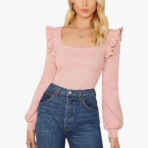 𝅺𝅺⭐️2 FOR $20⭐️ Ruffle Trim Square Neck Pink Long Sleeve Top. SM/M
